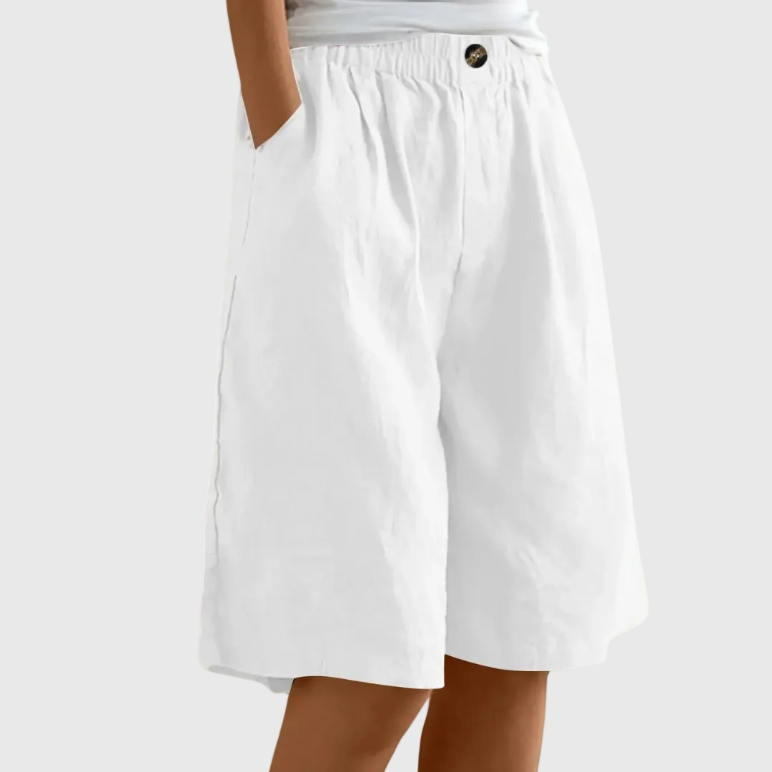 Women's Loose-Fit Elastic Waist Casual Shorts in White