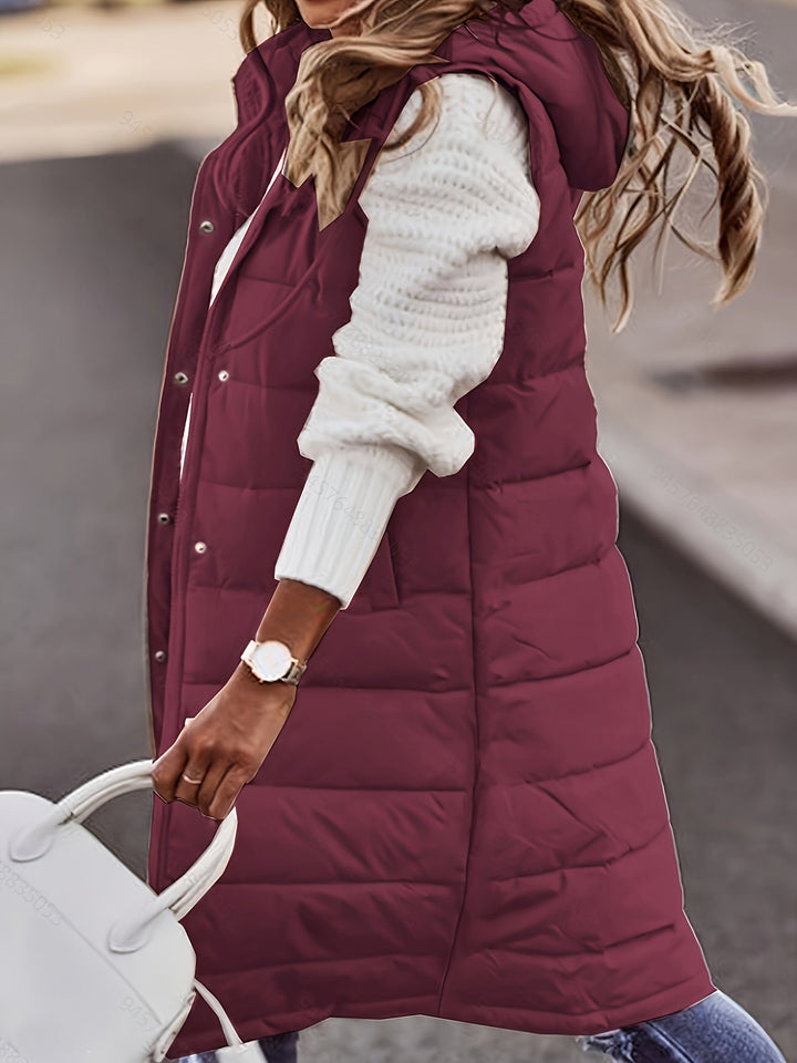Women's Padded Vest, Longline Hooded Sleeveless Puffer Gilet