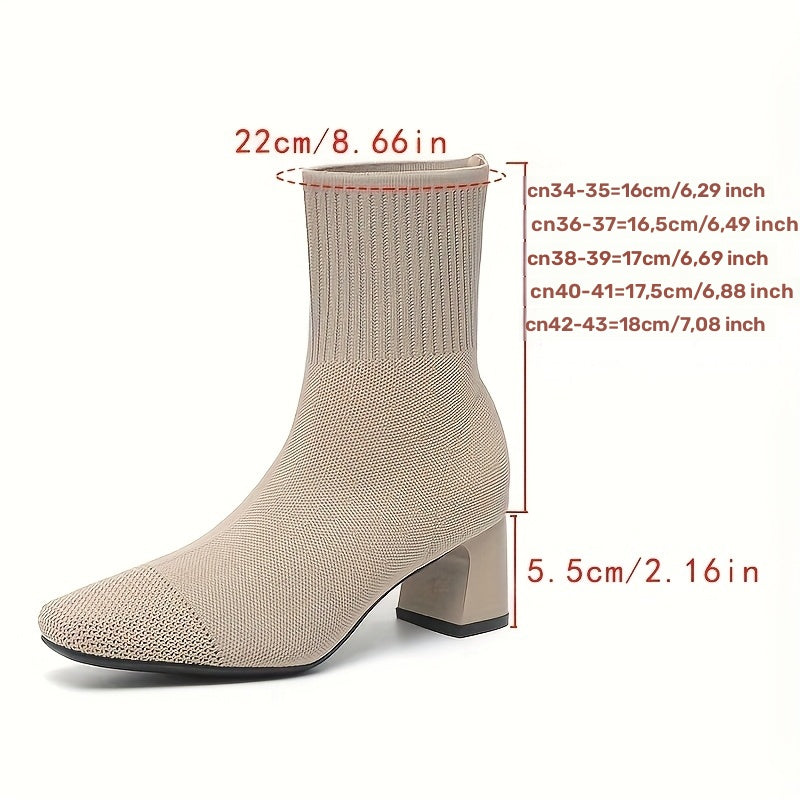 Women's Stretch Knit Sock Ankle Boots with Square Toe and Block Heel, view 11