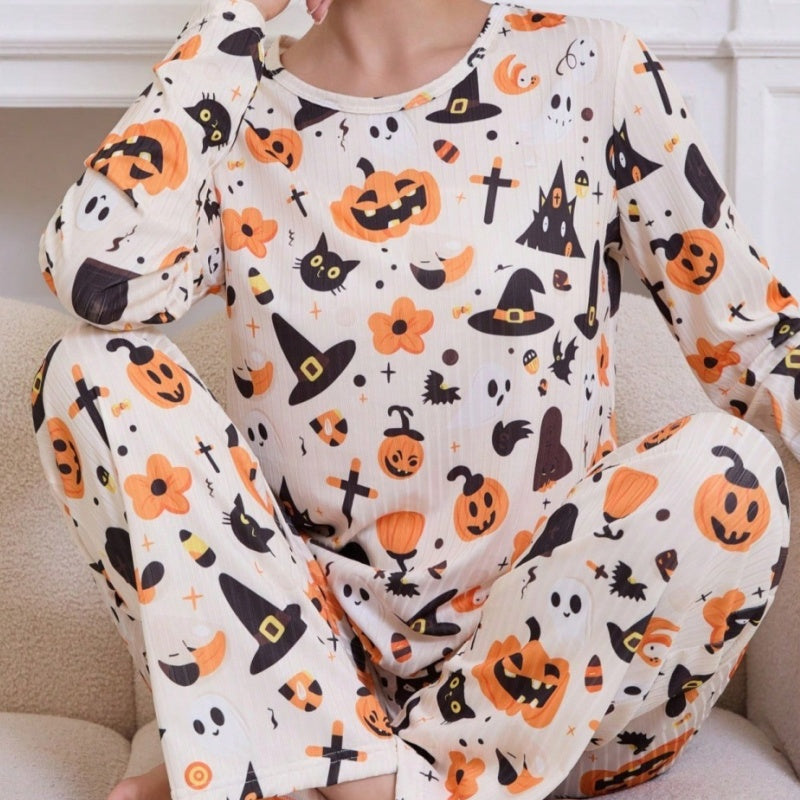 Spooky Hollow Pumpkin Ghost Halloween Pajamas for Women