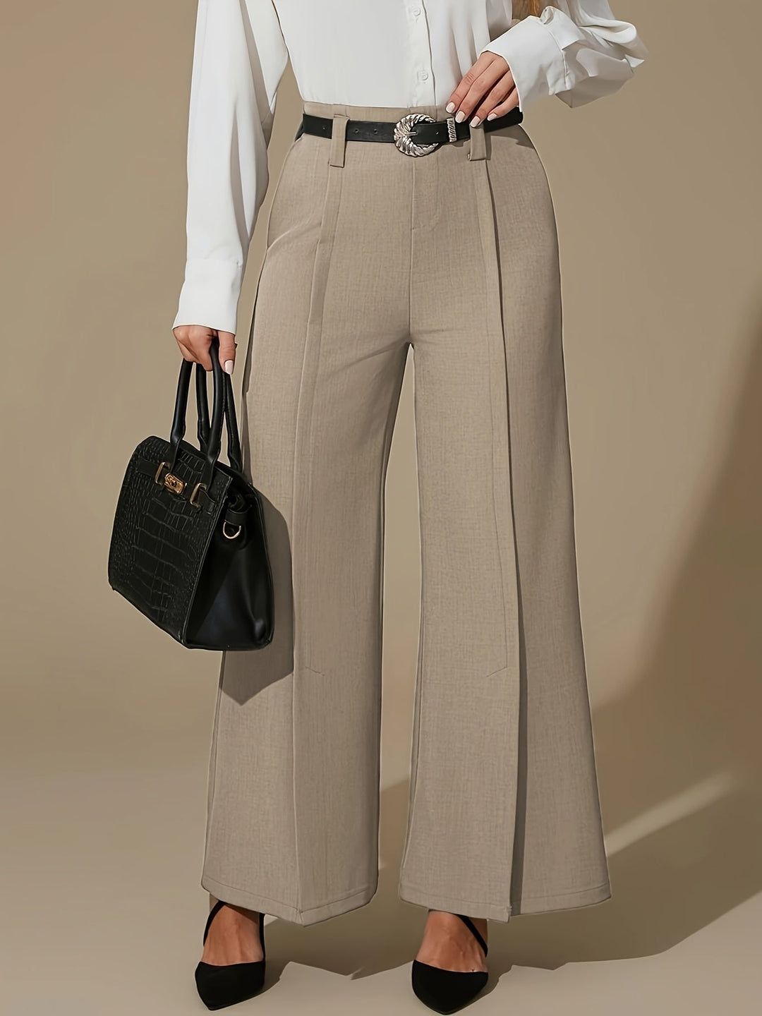 Women's Wide Leg Trousers, Side Slit High Waisted Flowy Pants