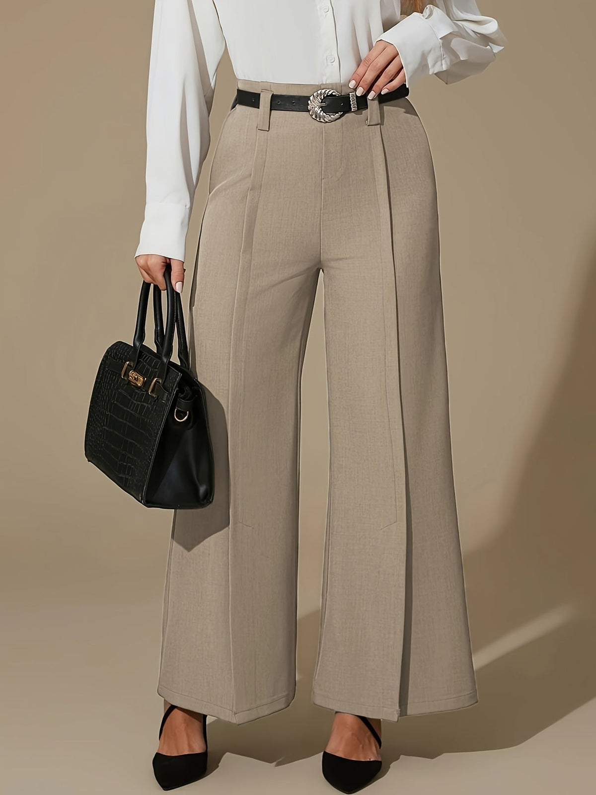 Women's High-Waisted Side-Slit Wide-Leg Pants, view 11