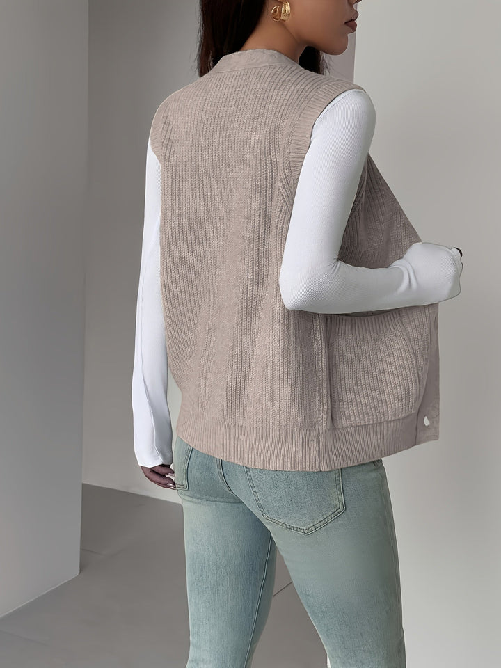 Women's Knit Vest, Button Front V Neck Sleeveless Sweater