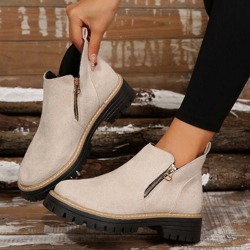 Women's Suede-Style Chunky Lug Platform Ankle Boots with Side Zip, view 3