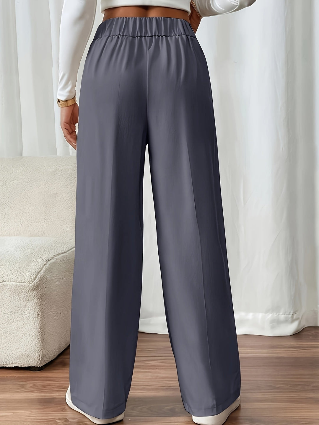 Women's Wide Leg Pants, Elastic High Waist Tailored Trousers