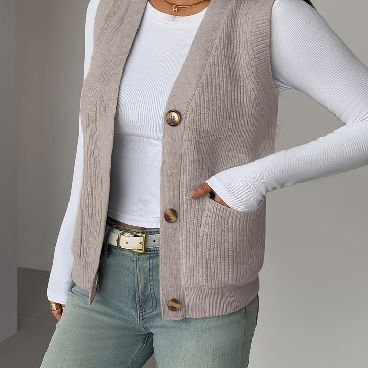 Women's Knit Vest, Button Front V Neck Sleeveless Sweater