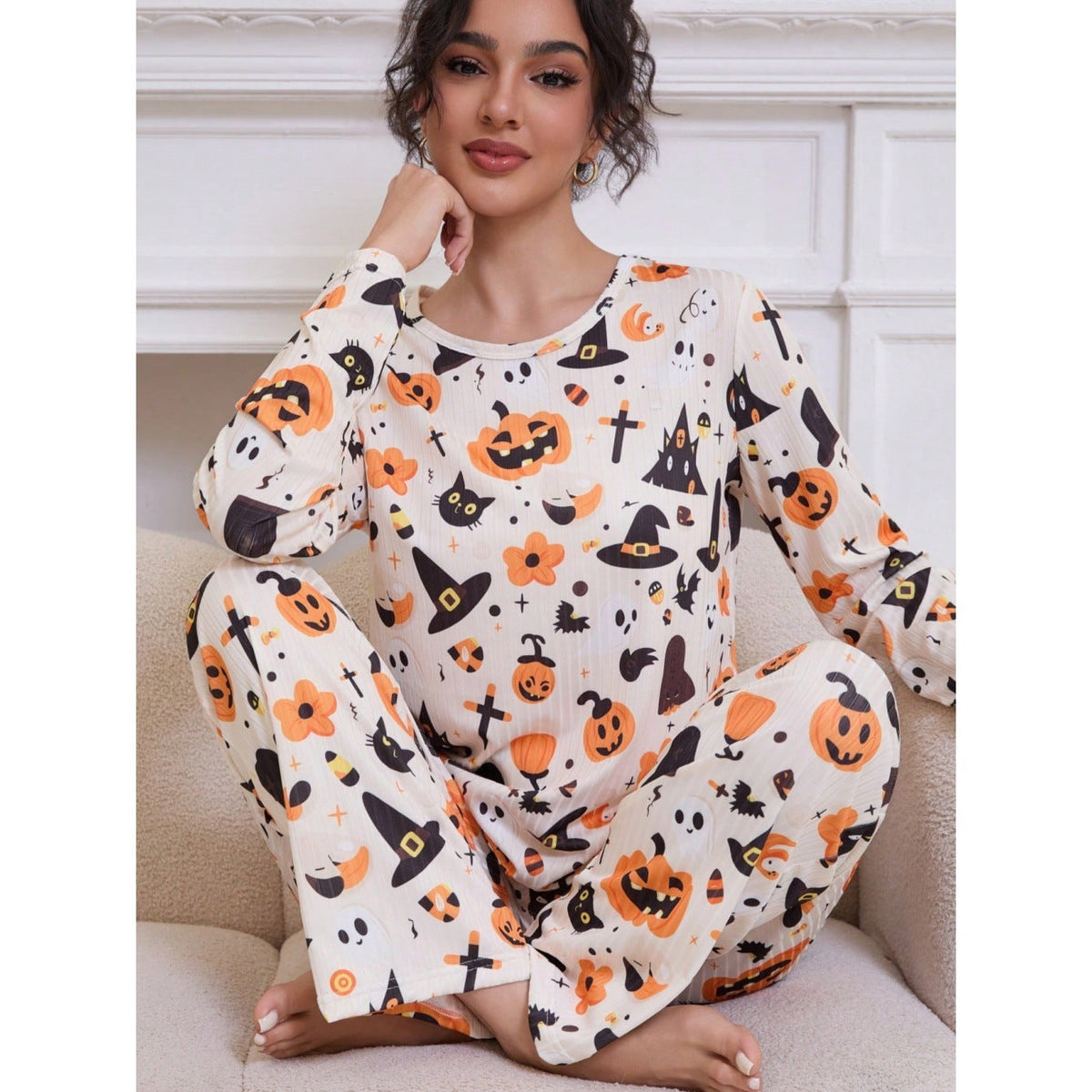 Spooky Hollow Pumpkin Ghost Halloween Pajamas for Women