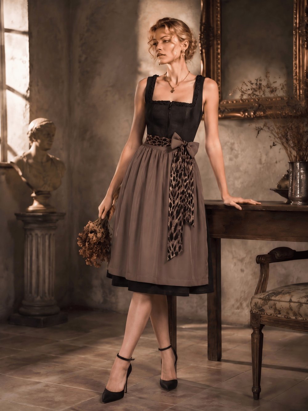 Women's Leopard Print Fitted Mini Dress with Bow, view 5