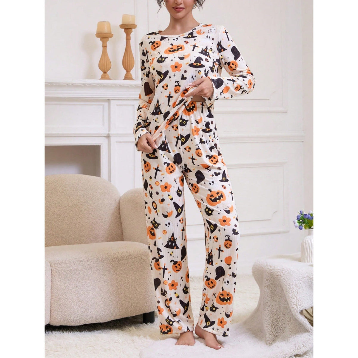 Spooky Hollow Pumpkin Ghost Halloween Pajamas for Women