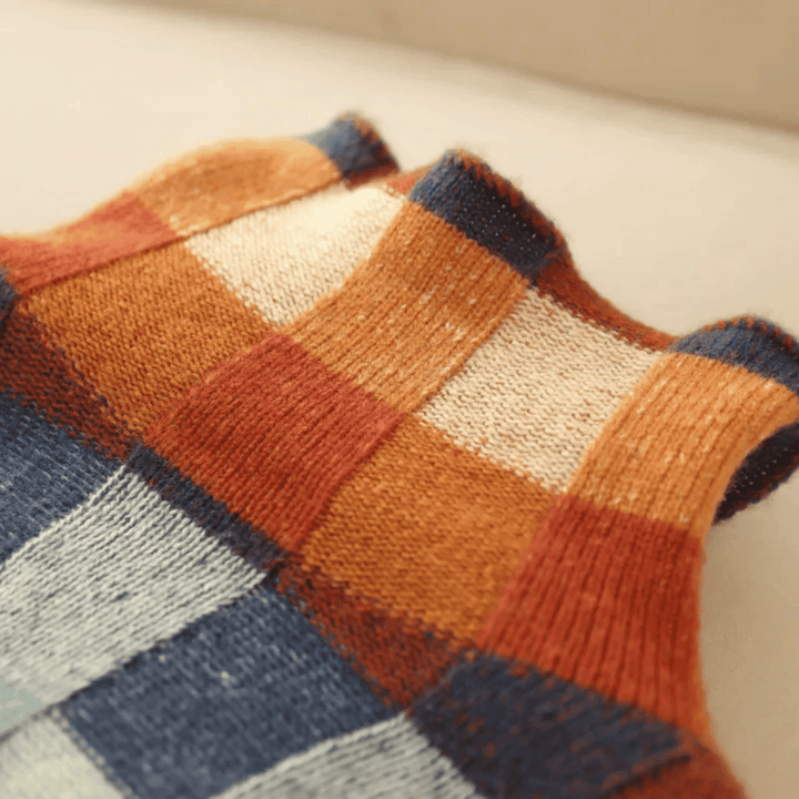 Women's Cashmere Sweater, Patchwork Turtleneck Knit Pullover