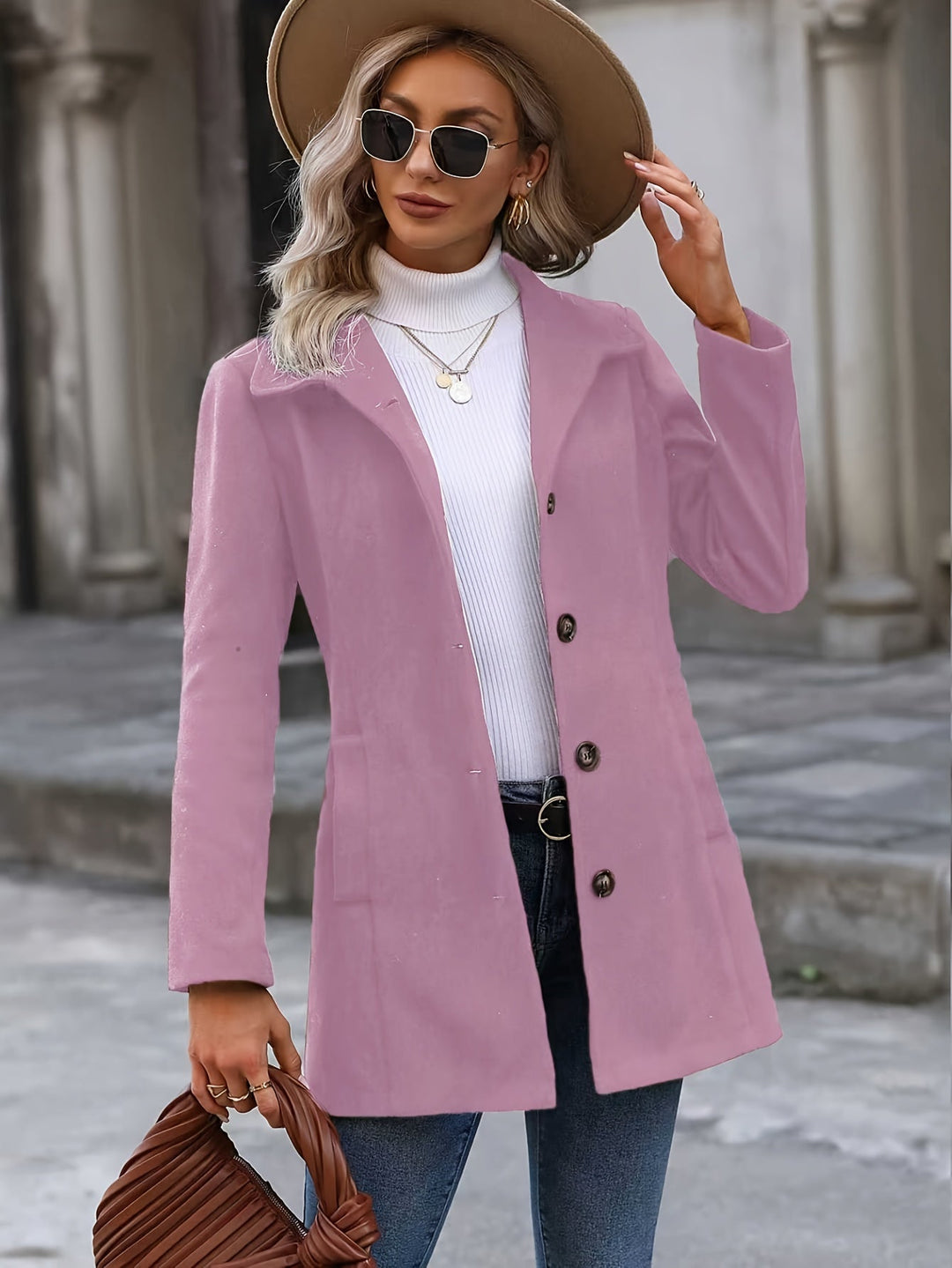 Women's Belted Coat, Mid Length Waist Cinching Winter Overcoat