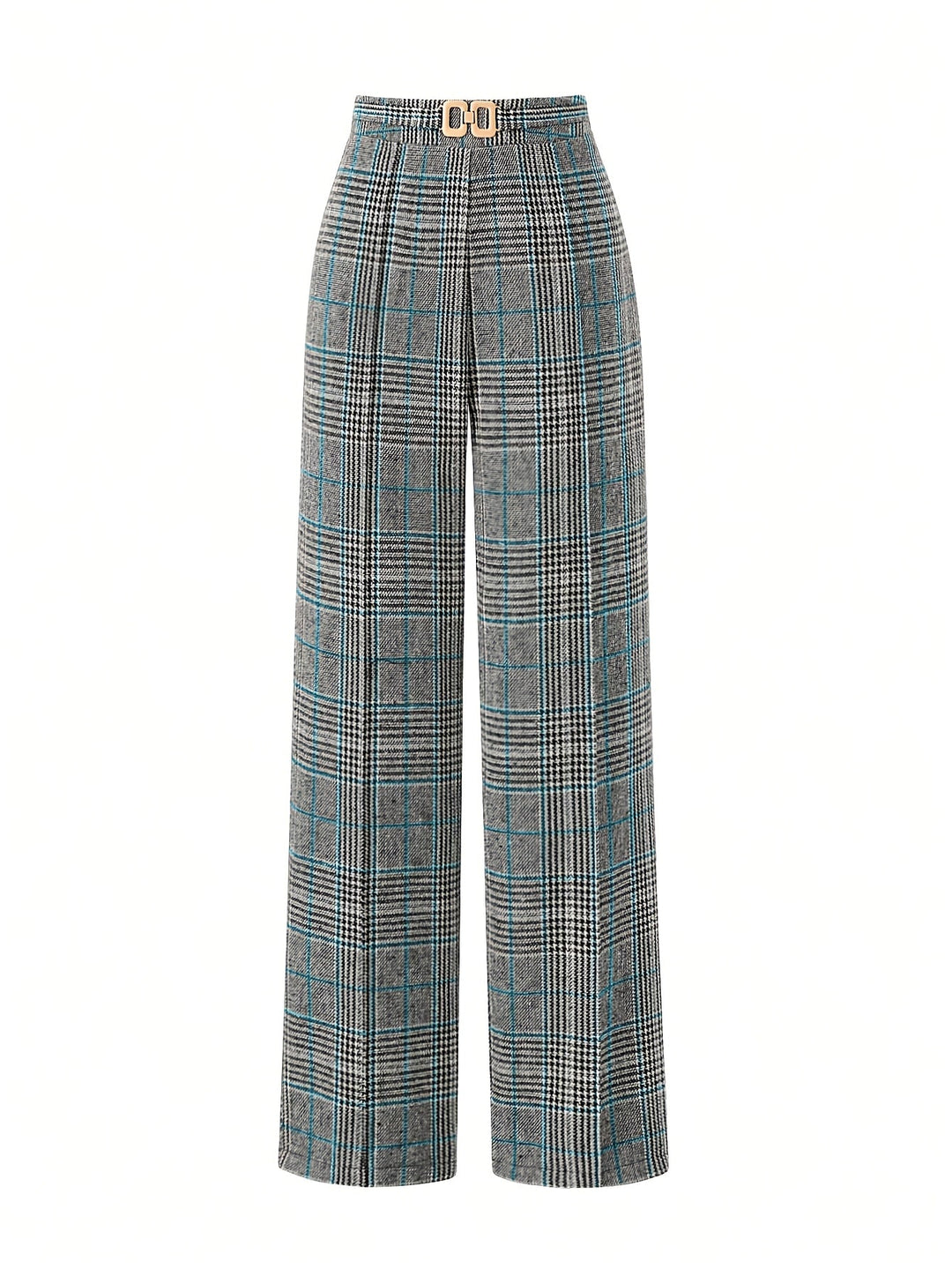 Women's Plaid Trousers, Wide Leg Checked High Waist Pants