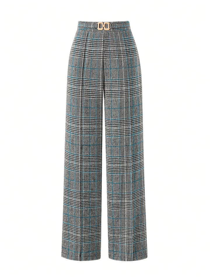 Women's Plaid Trousers, Wide Leg Checked High Waist Pants