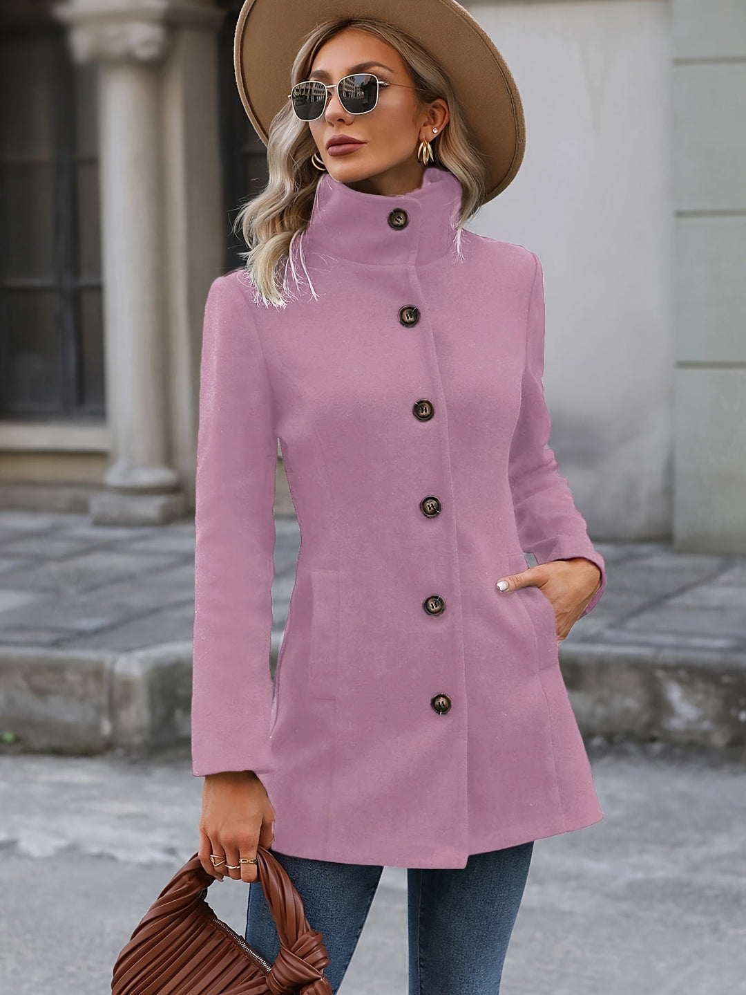 Women's Belted Coat, Mid Length Waist Cinching Winter Overcoat
