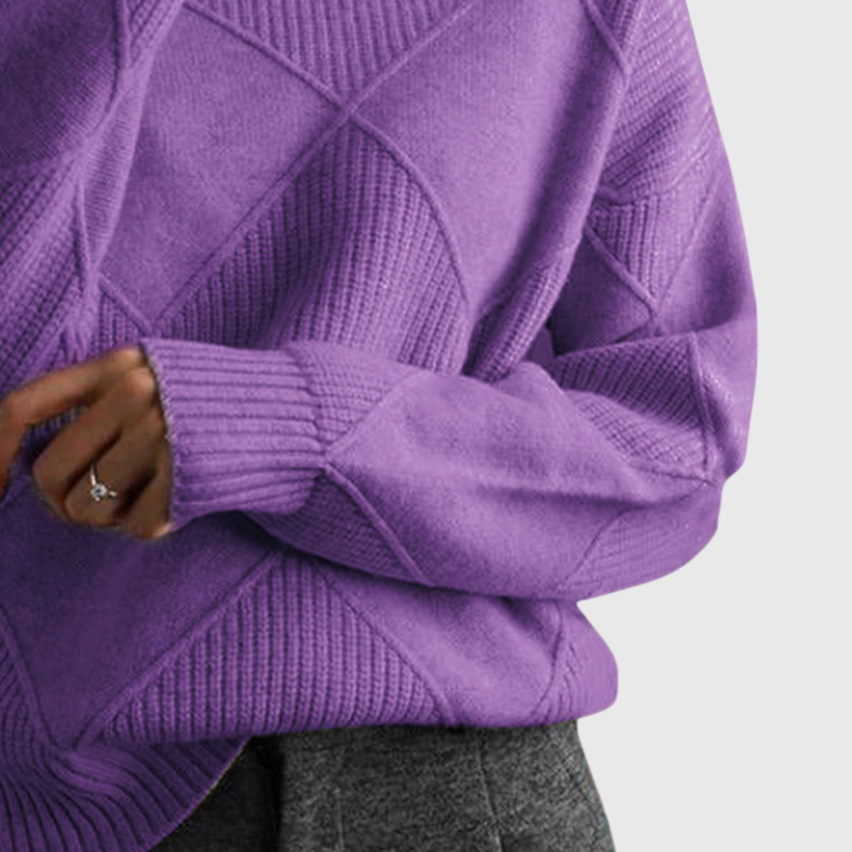 Women's Geometric Textured Knit Turtleneck Sweater, view 8