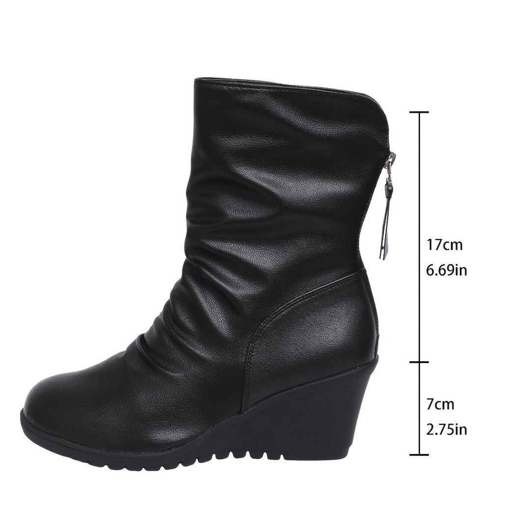 Women's Wedge Boots, Mid Calf Hidden Heel Pull On Booties