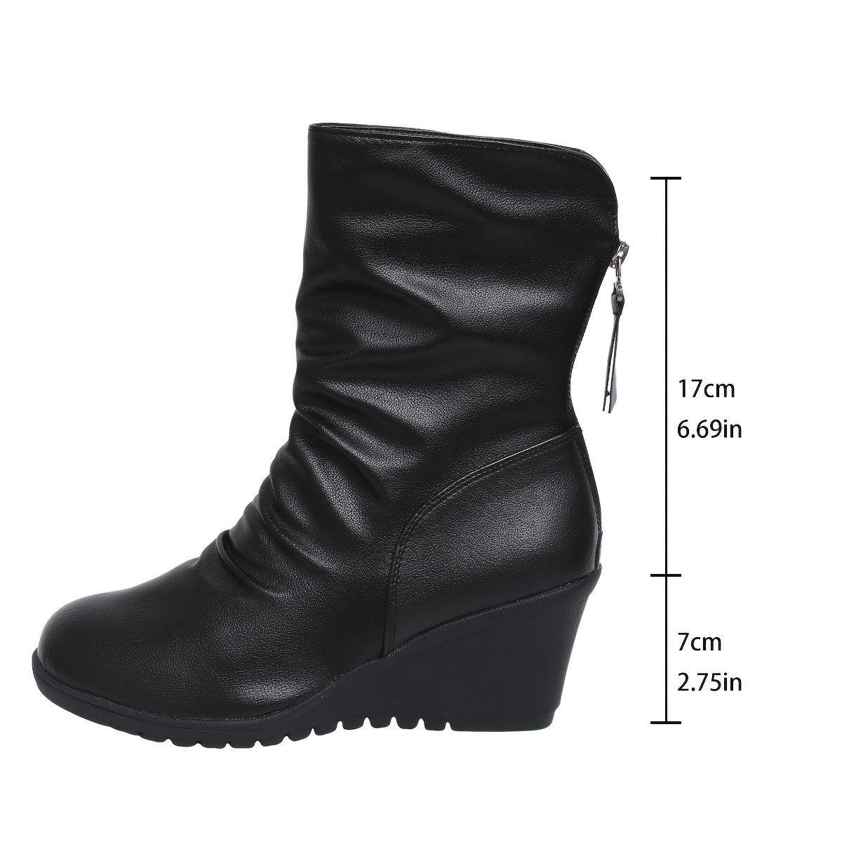 Women's Black Mid-Calf Hidden Wedge Boots, view 6