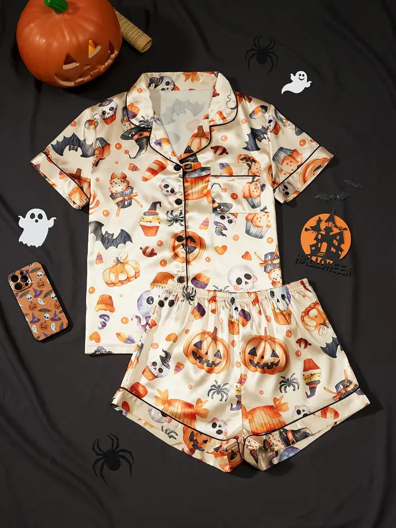 Spooky Pumpkin Halloween Pajama Set for Women | Plus Size to 5XL