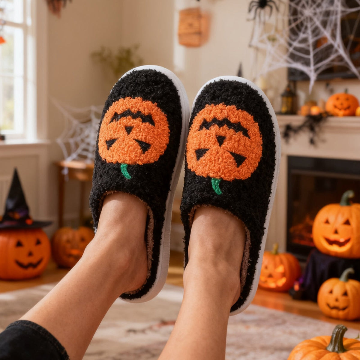 Midnight Bat Pumpkin Halloween Slippers | Unisex