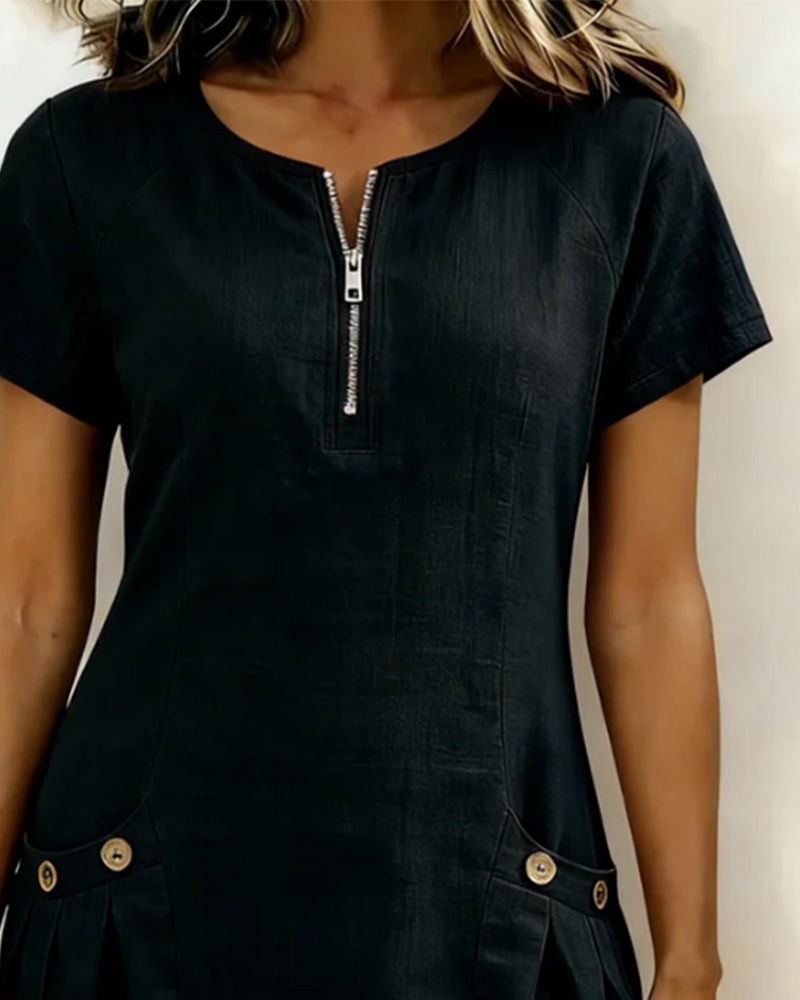 Women's Cotton Relaxed Dress with Front Zipper, view 6