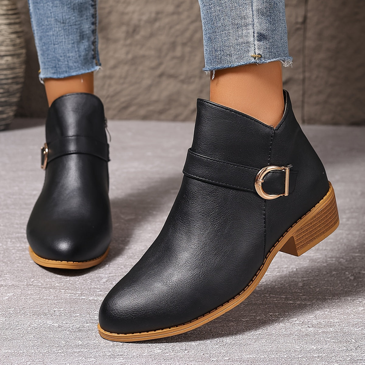 Women's Wraparound Buckle Chelsea Ankle Boots with Side Zip, view 4