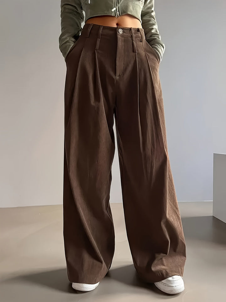 Women's Pleated Trousers, Wide Leg High Waisted Flowy Pants
