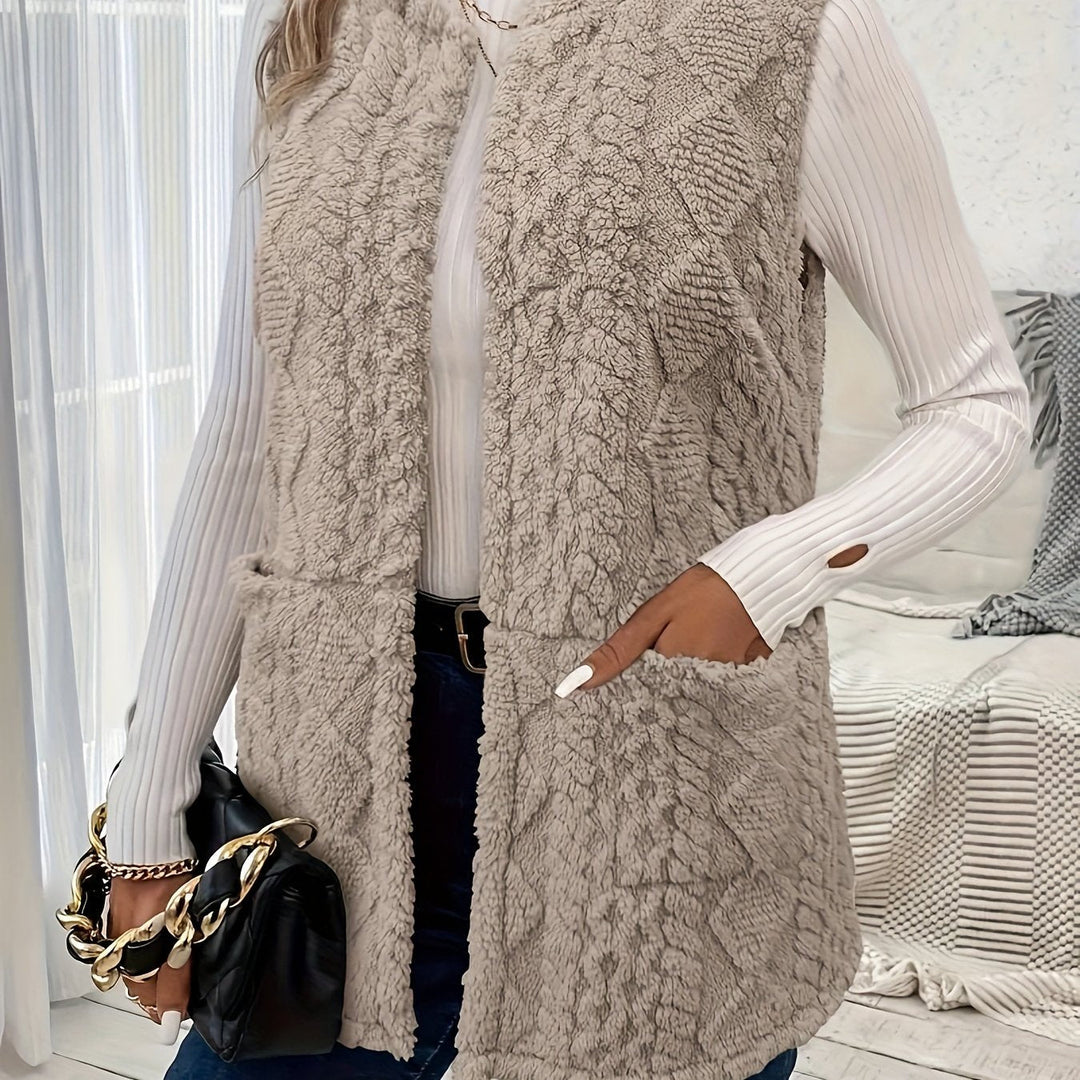 Women's Sleeveless Vest, Textured Knit Open Front Layering Top