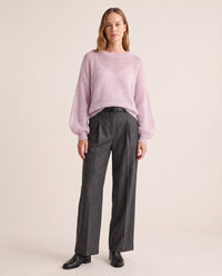 Women's Cashmere Silk Sweater — cloud frost pink, studio front
