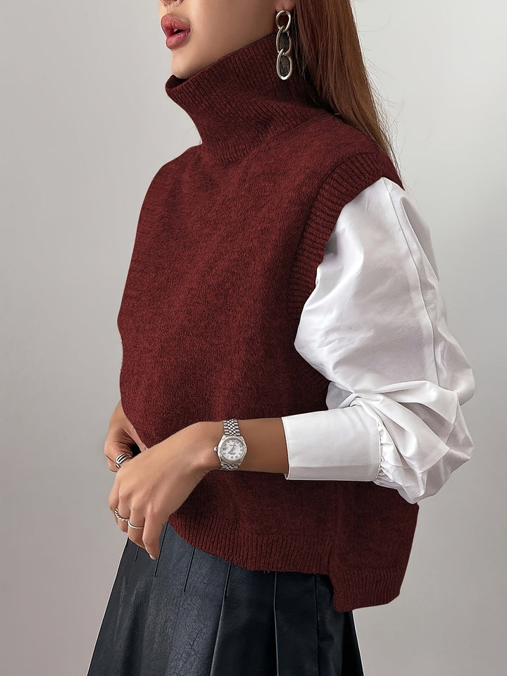 Women's Sweater Vest, High Neck Sleeveless Knit Pullover Top