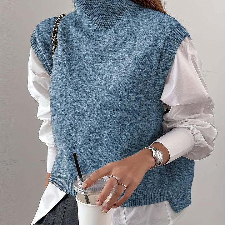 Women's Sweater Vest, High Neck Sleeveless Knit Pullover Top