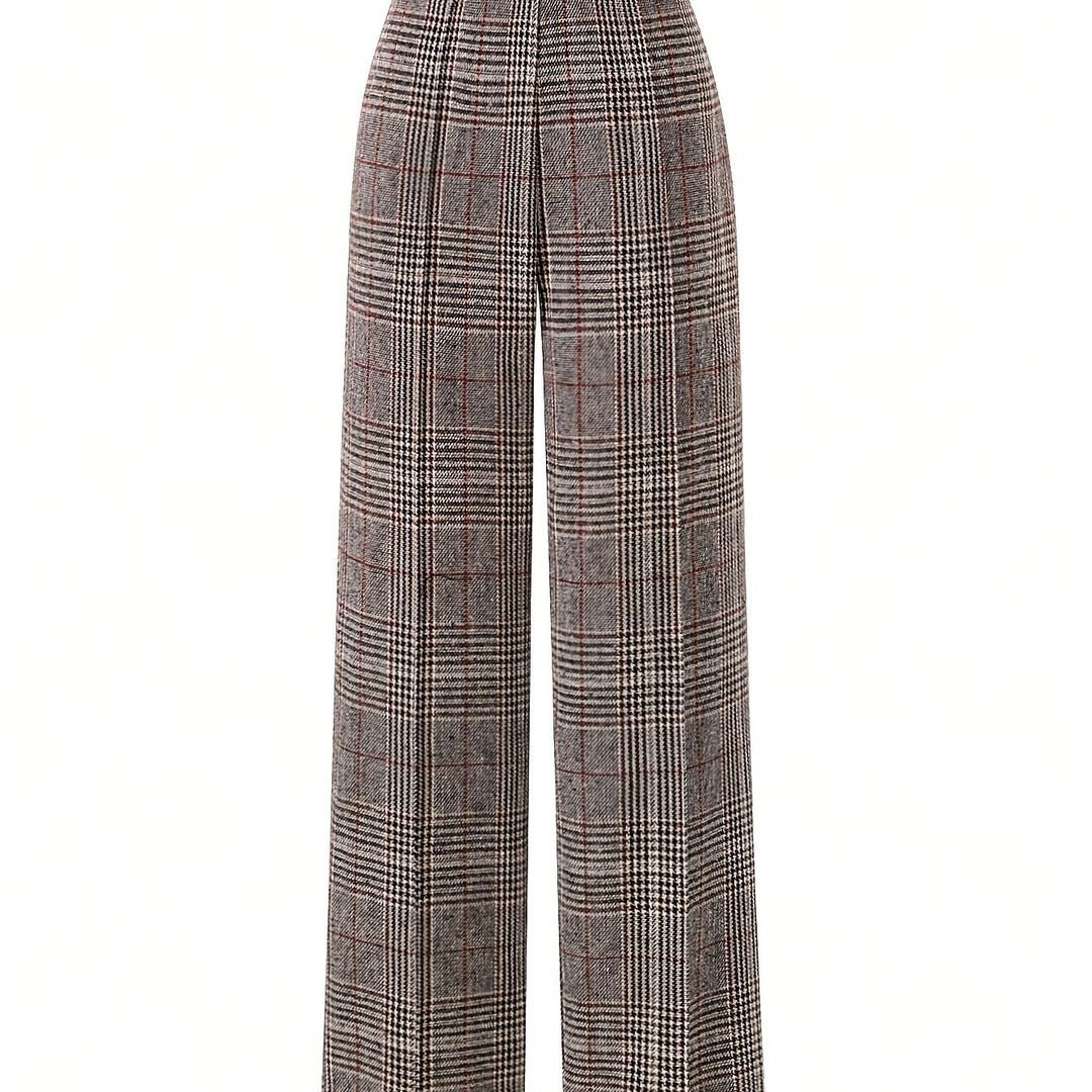 Women's Plaid Trousers, Wide Leg Checked High Waist Pants