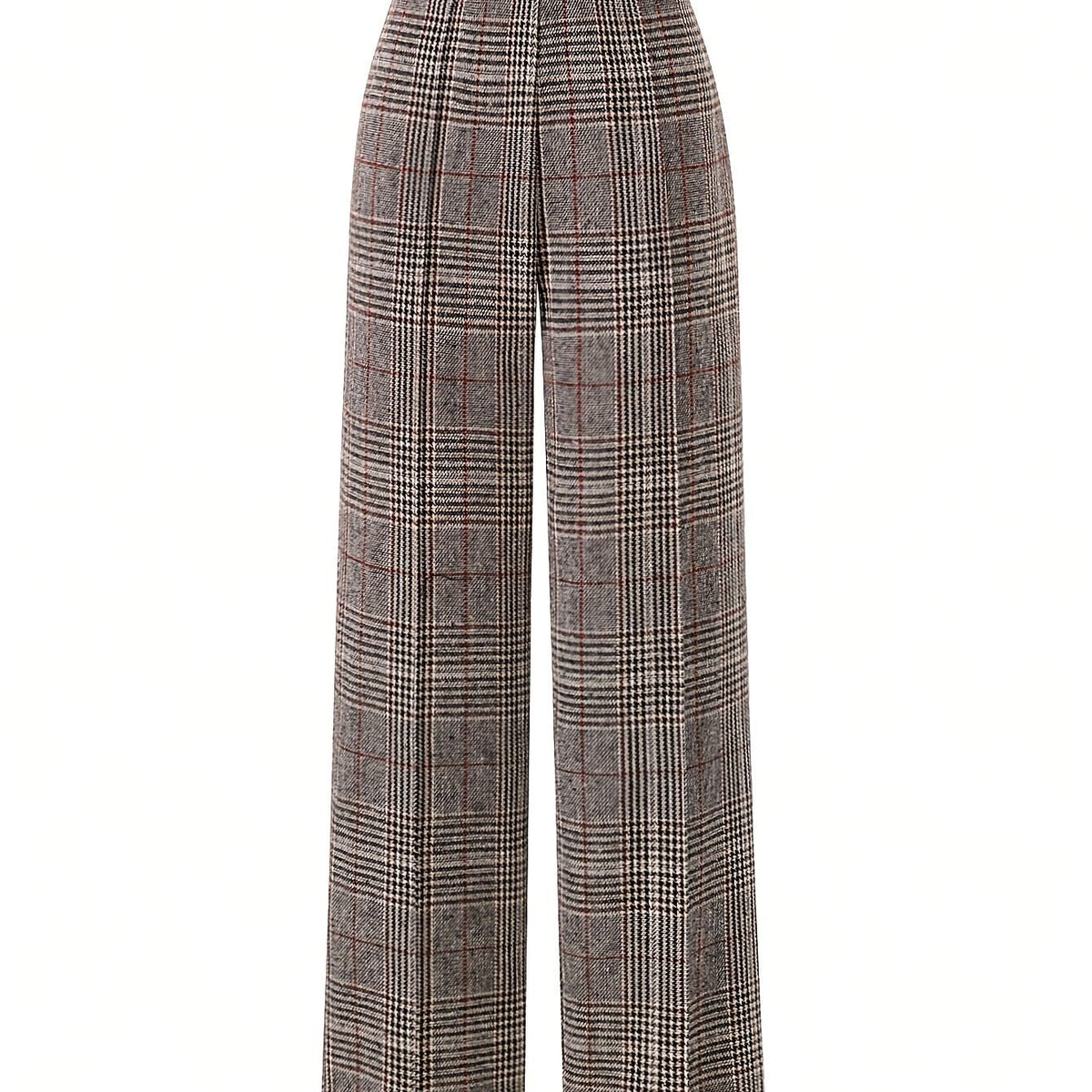 Women's Plaid High-Waisted Wide-Leg Pants in Burgundy