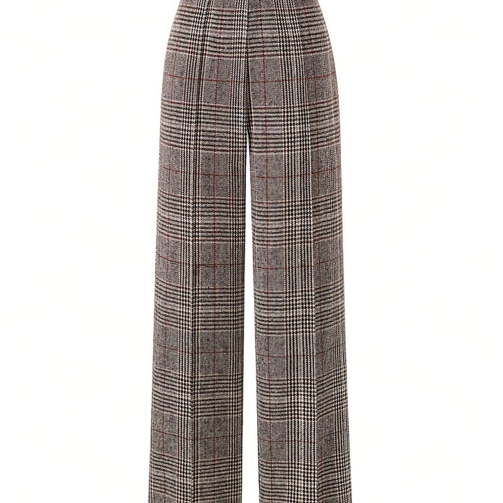 Women's Plaid Trousers, Wide Leg Checked High Waist Pants