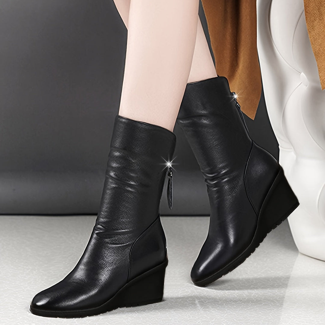 Women's Wedge Boots, Mid Calf Hidden Heel Pull On Booties
