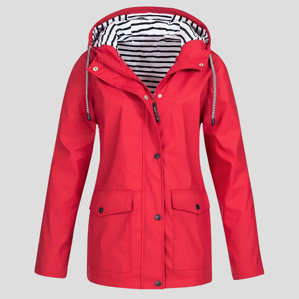 Women's Water-Resistant Hooded Windbreaker Jacket in Red