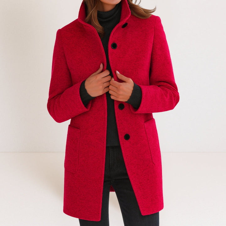 Women's Wool Blend Coat, Stand Collar Winter Overcoat with Pockets