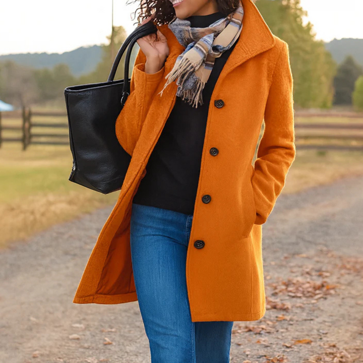 Women's Long Winter Coat, Button Front Straight Overcoat Outerwear