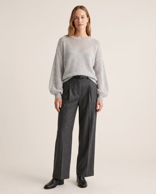 Women's Cashmere Silk Sweater — light gray, studio front