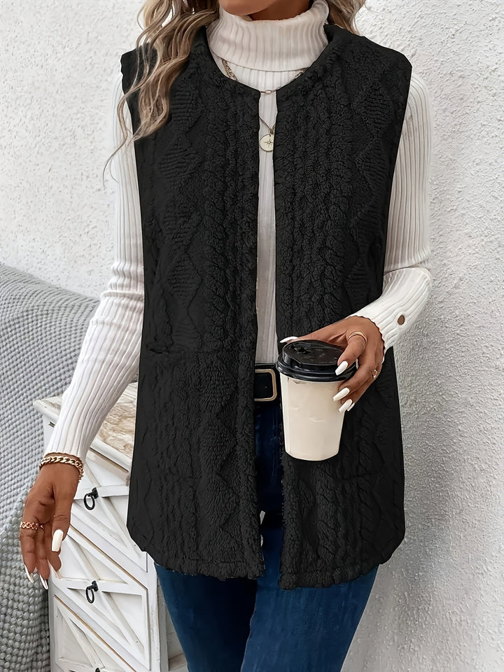 Women's Sleeveless Vest, Textured Knit Open Front Layering Top