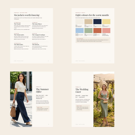 Inside pages of the ONORA Spring & Summer Style Guide