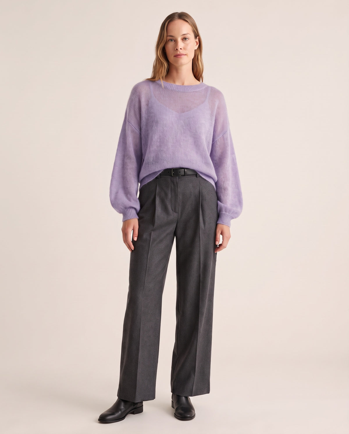 Women's Cashmere Silk Sweater — purple, studio front