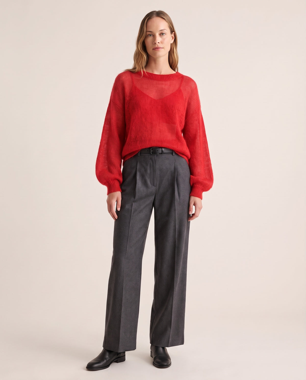 Women's Cashmere Silk Sweater — red, studio front