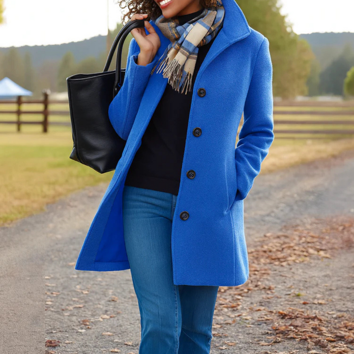 Women's Long Winter Coat, Button Front Straight Overcoat Outerwear
