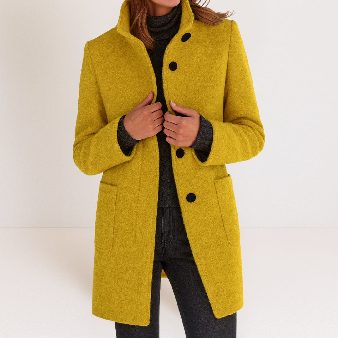 Women's Wool Blend Coat, Stand Collar Winter Overcoat with Pockets
