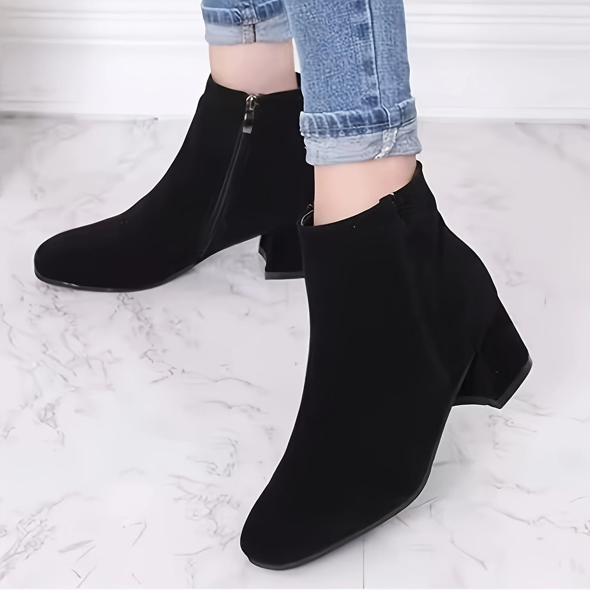 Women's Faux Suede Side-Zip Chelsea Ankle Boots with Low Block Heel, view 10