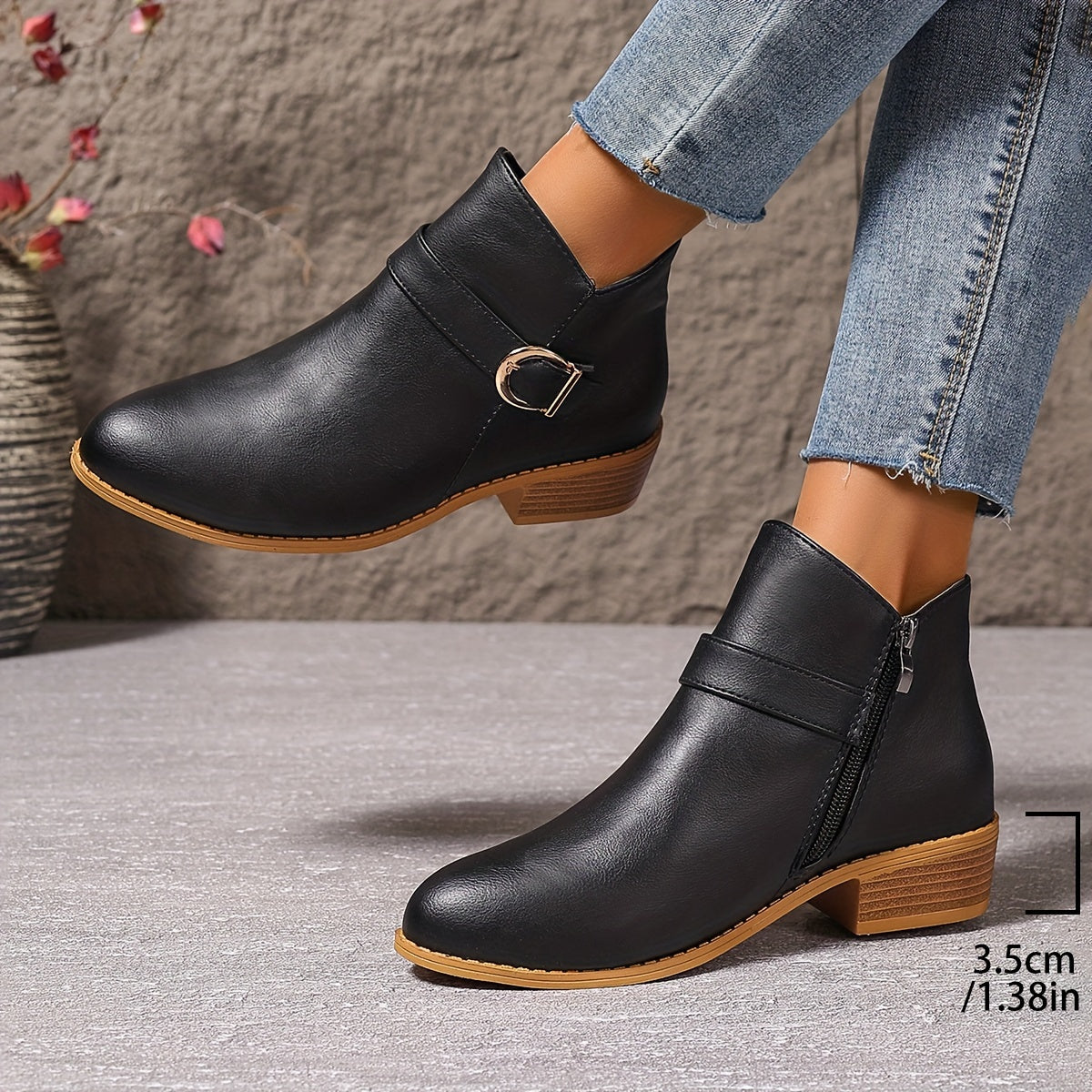 Women's Wraparound Buckle Chelsea Ankle Boots with Side Zip in Black