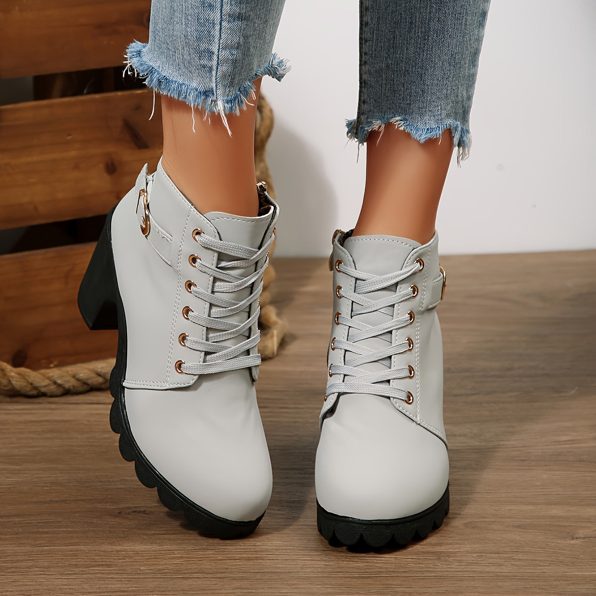 Women's Lace-Up Side-Zip Ankle Boots with Metallic Hardware, view 4