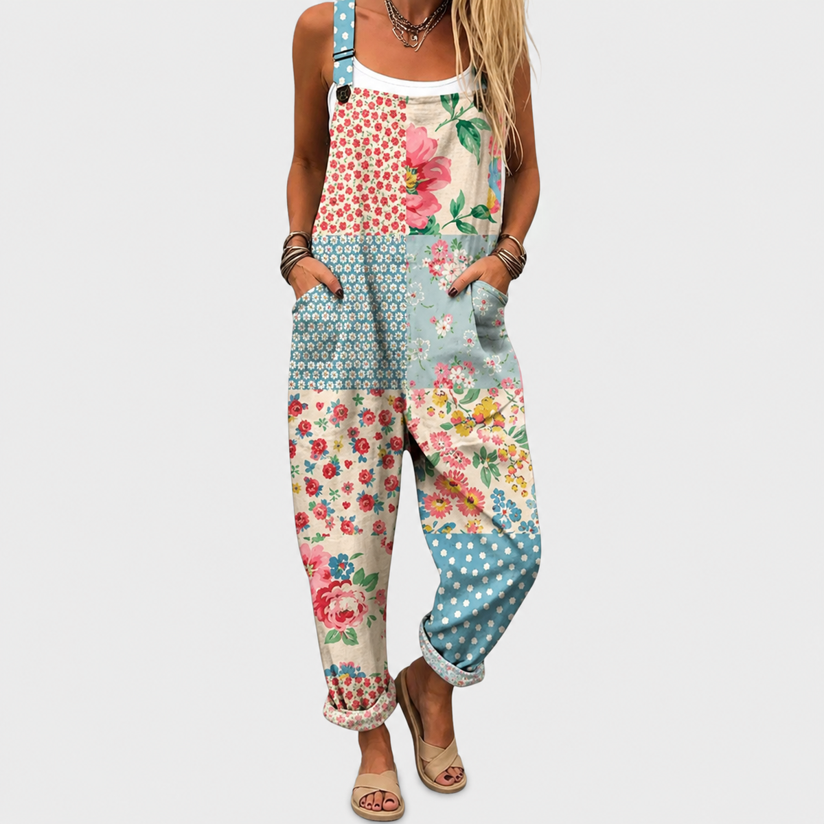 Anouk Printed Wide-Leg Overalls with Adjustable Straps