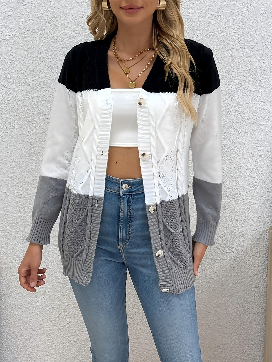 Women's Patchwork Knit Sweater Vest, Collared Sleeveless Knit Top
