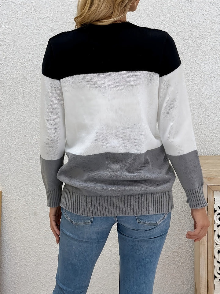 Women's Patchwork Knit Sweater Vest, Collared Sleeveless Knit Top